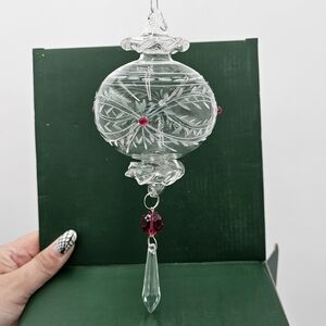 Set of Two Exquisite Etched Glass Ornaments Pink